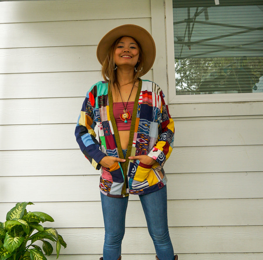 Patchwork Organic Cotton Boho Jacket Cardigan with Pockets