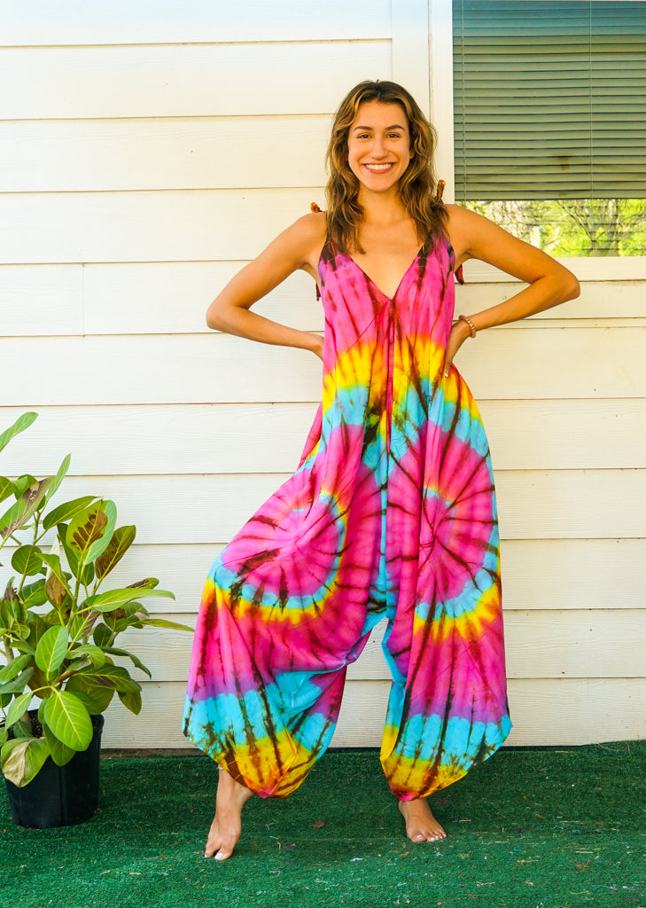 J20- Hand Dyed Wide Leg Boho Hippie Jumpsuits Rompers Pants