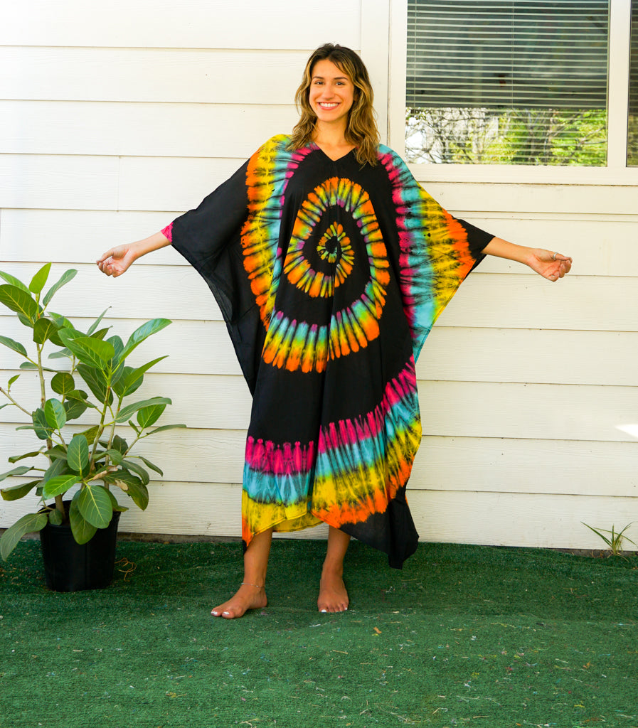 Black Orange Swirl Tie Dye Kaftan