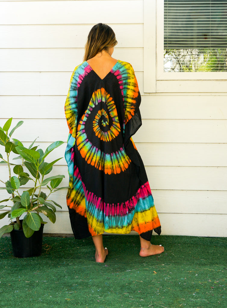 Black Orange Swirl Tie Dye Kaftan