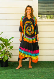 Black Orange Swirl Tie Dye Kaftan