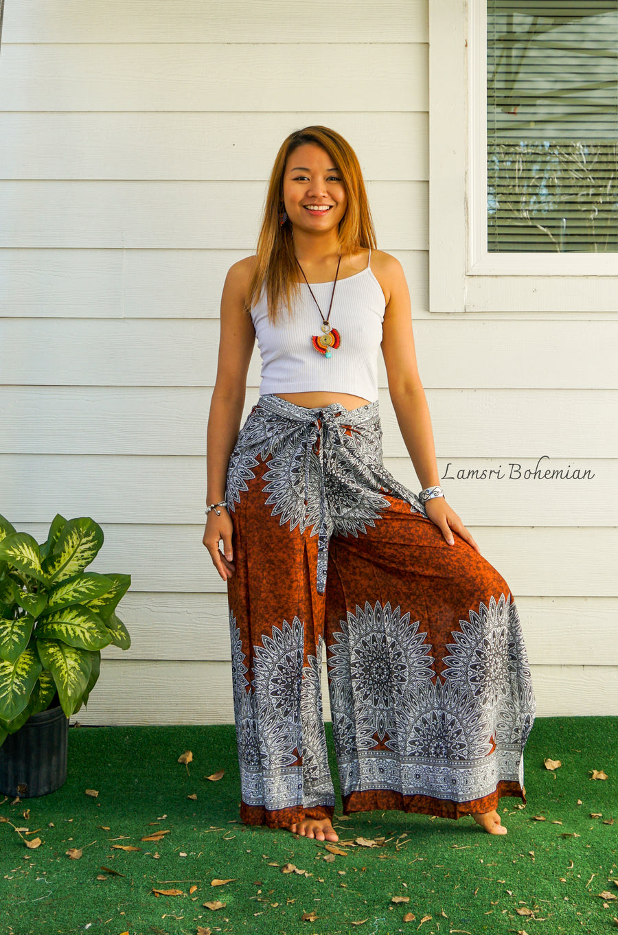 Terracotta Mandala Palazzo Wrap Pants