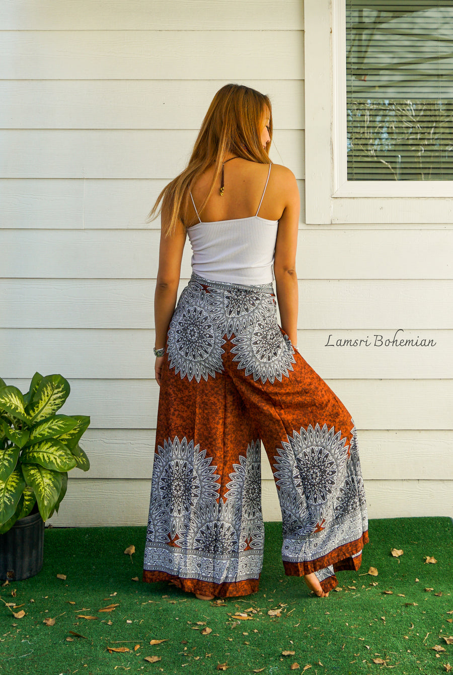 Terracotta Mandala Palazzo Wrap Pants