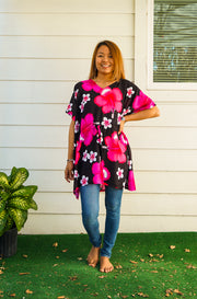 Pink Hibiscus Bliss Kaftan Blouse Tunic