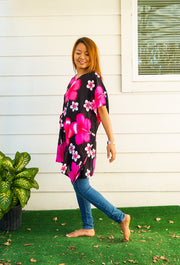 Pink Hibiscus Bliss Kaftan Blouse Tunic