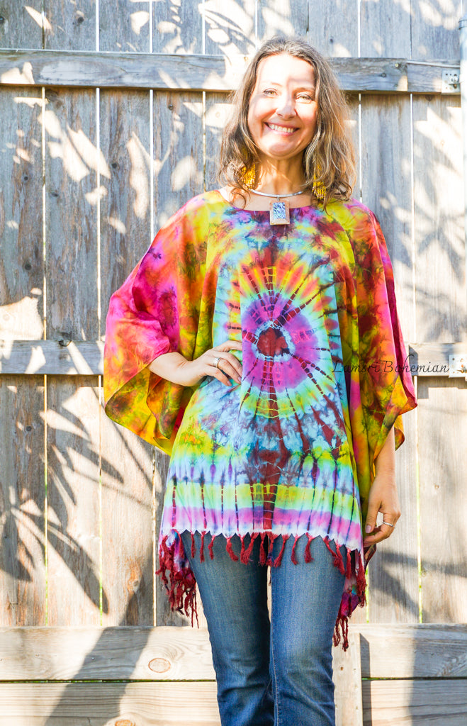 T6253- Hand Dyed Tunic Boho Kaftan Blouse Hippie Oversize Tops