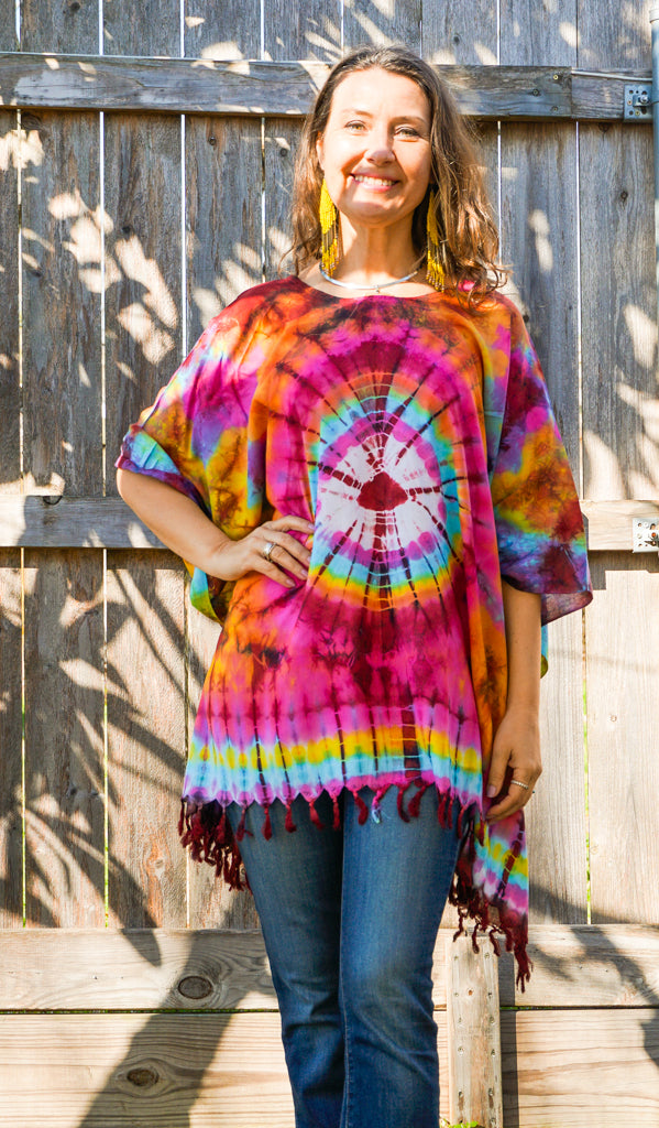 B4908- Hand Dyed Tunic Boho Kaftan Blouse Hippie Oversize Poncho Tops