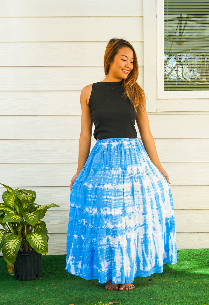 Shibori Hand Dyed Tiered Maxi Hippie Skirt