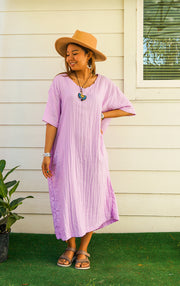 Lavender Double Gauze Cotton Dress with Pockets