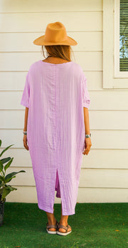 Lavender Double Gauze Cotton Dress with Pockets