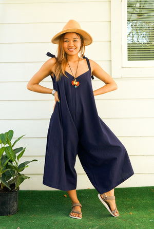 Navy Blue Organic Cotton Jumpsuits with Pockets