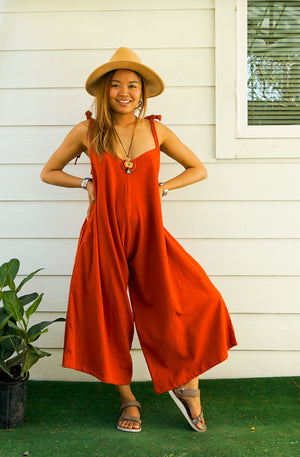 Rust Raw Organic Cotton Jumpsuits with Pockets