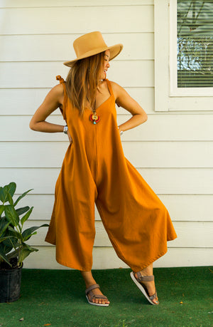 Mustard Yellow Organic Cotton Jumpsuits with Pockets