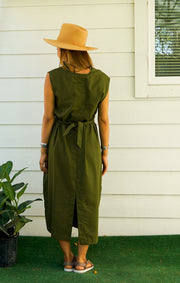 Olive Green Organic Cotton Wrap Dress