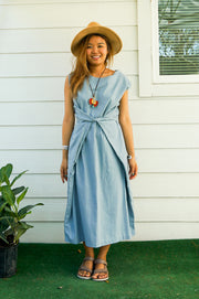 Sky Blue Organic Cotton Wrap Dress