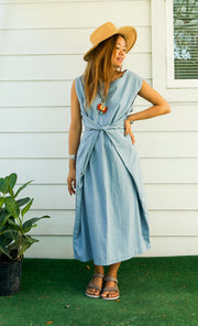 Sky Blue Organic Cotton Wrap Dress