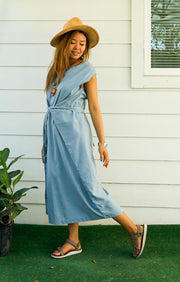 Sky Blue Organic Cotton Wrap Dress