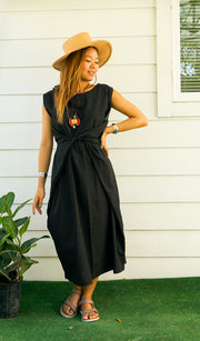 Black Organic Cotton Wrap Dress