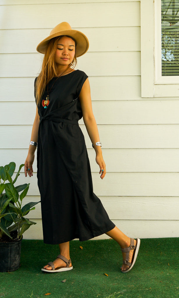 Black Organic Cotton Wrap Dress