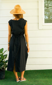 Black Organic Cotton Wrap Dress