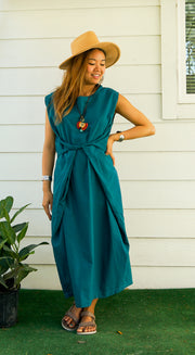 Teal Organic Cotton Wrap Dress