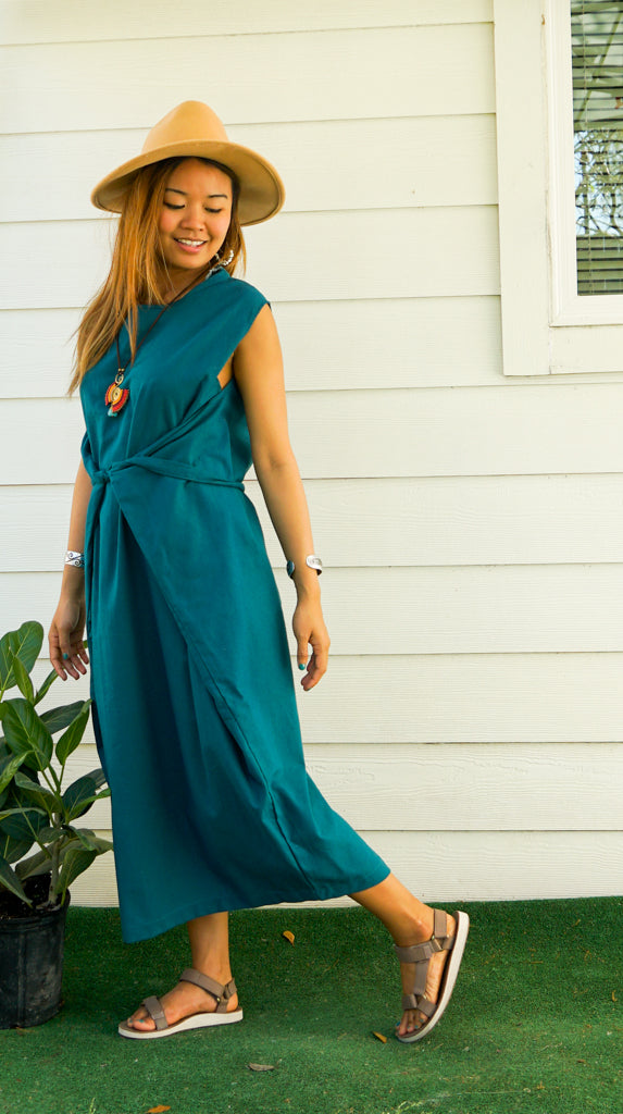 Teal Organic Cotton Wrap Dress