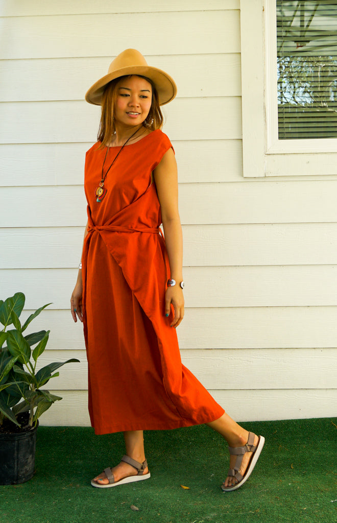 Rust Organic Cotton Wrap Dress