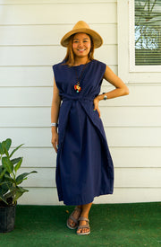 Navy Blue Organic Cotton Wrap Dress