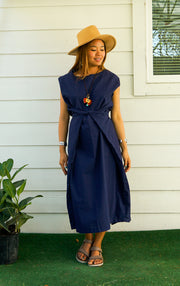 Navy Blue Organic Cotton Wrap Dress