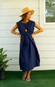 Navy Blue Organic Cotton Wrap Dress