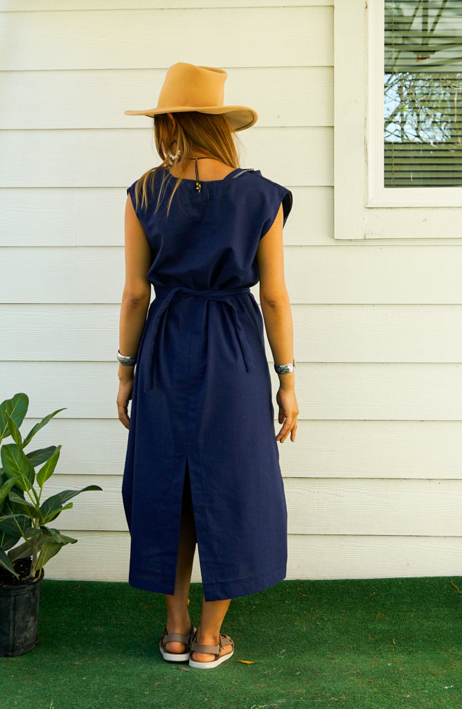 Navy Blue Organic Cotton Wrap Dress