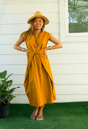 Mustard Yellow Organic Cotton Wrap Dress