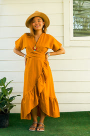 Mustard Yellow Organic Cotton Wrap Dress