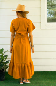 Mustard Yellow Organic Cotton Wrap Dress