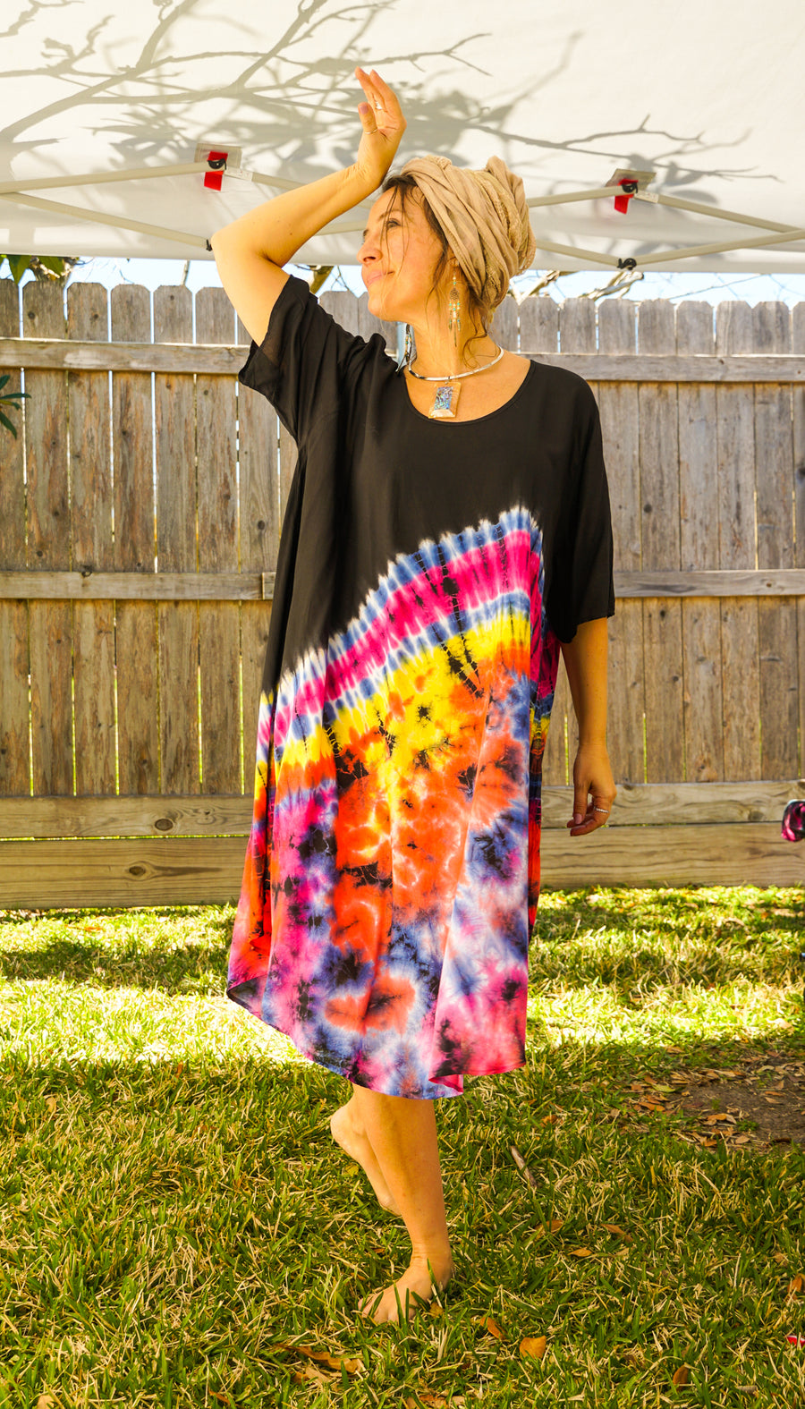 Orange and Pink Splash Hand Dyed Hippie Dress