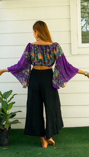 Purple Floral Bell Sleeves Top