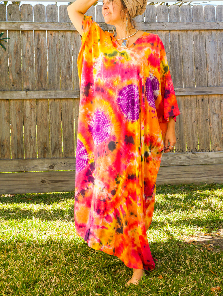 Orange Purple Tie Dye Kaftan