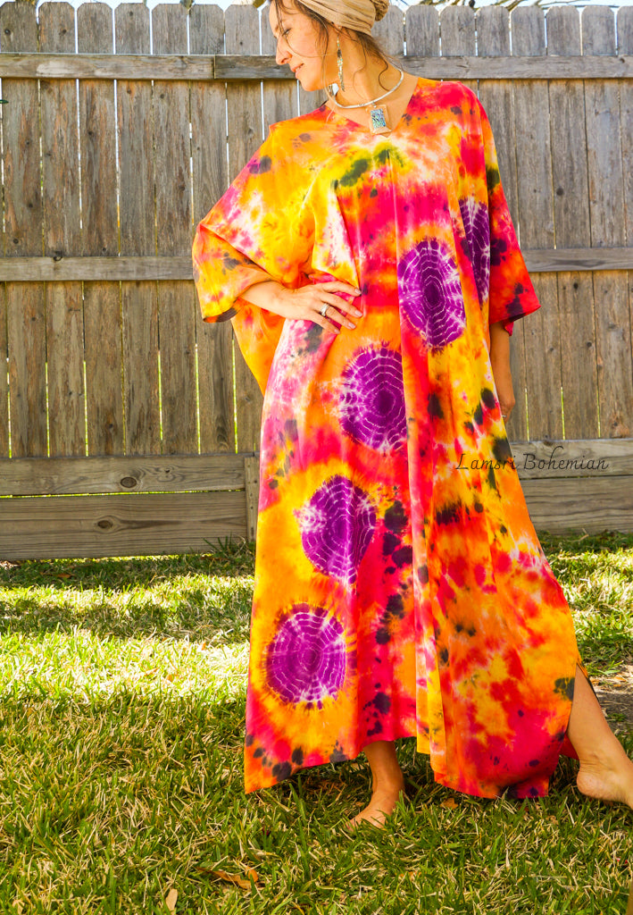 Orange Purple Tie Dye Kaftan