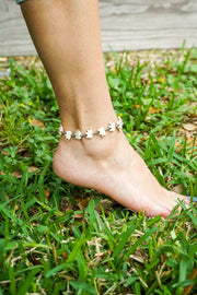 Elephant White Turquoise Beaded Boho Silver Anklet