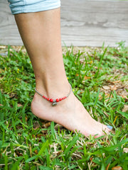 Elephant Red Coral Boho Silver Anklet