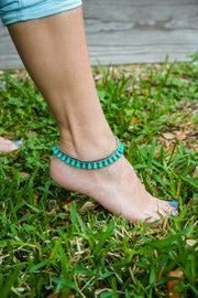 Dangling Turquoise Boho Silver Anklet