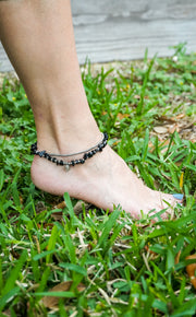 Elephant Black Onyx Stones Boho Silver Anklet