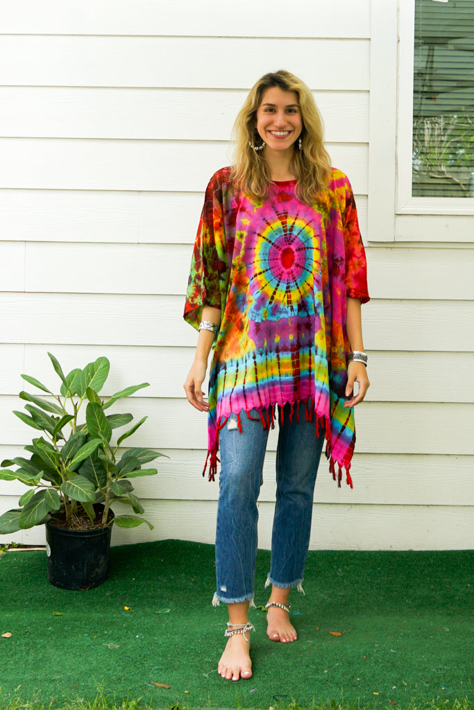 B7668- Hand Dyed Tunic Boho Kaftan Blouse Hippie Oversize Tops