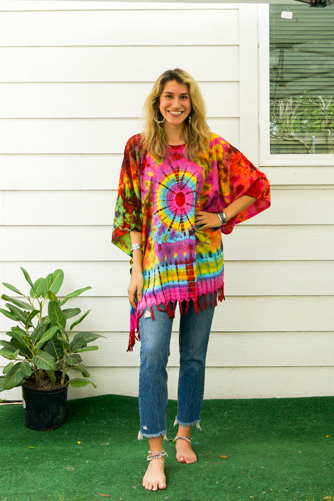 B7668- Hand Dyed Tunic Boho Kaftan Blouse Hippie Oversize Tops