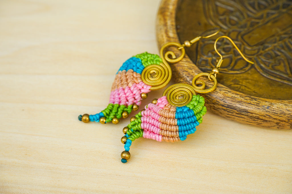 E7672- Micro Macrame Boho Earrings, Handmade Earrings, Hippie Earrings