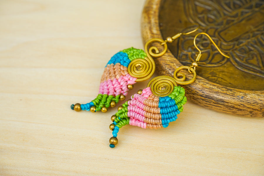 E7672- Micro Macrame Boho Earrings, Handmade Earrings, Hippie Earrings