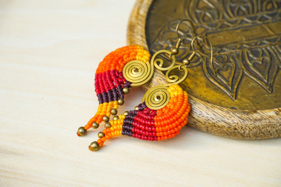 E7709- Micro Macrame Boho Earrings, Handmade Earrings, Hippie Earrings