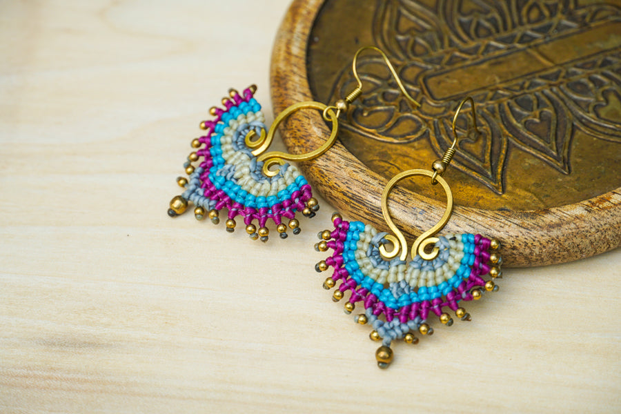 E7747- Micro Macrame Boho Earrings, Handmade Earrings, Hippie Earrings