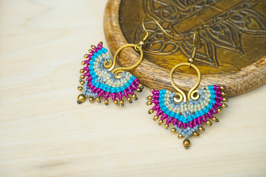 E7747- Micro Macrame Boho Earrings, Handmade Earrings, Hippie Earrings