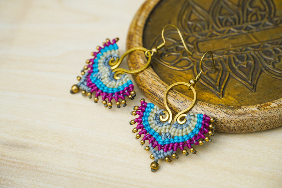 E7747- Micro Macrame Boho Earrings, Handmade Earrings, Hippie Earrings